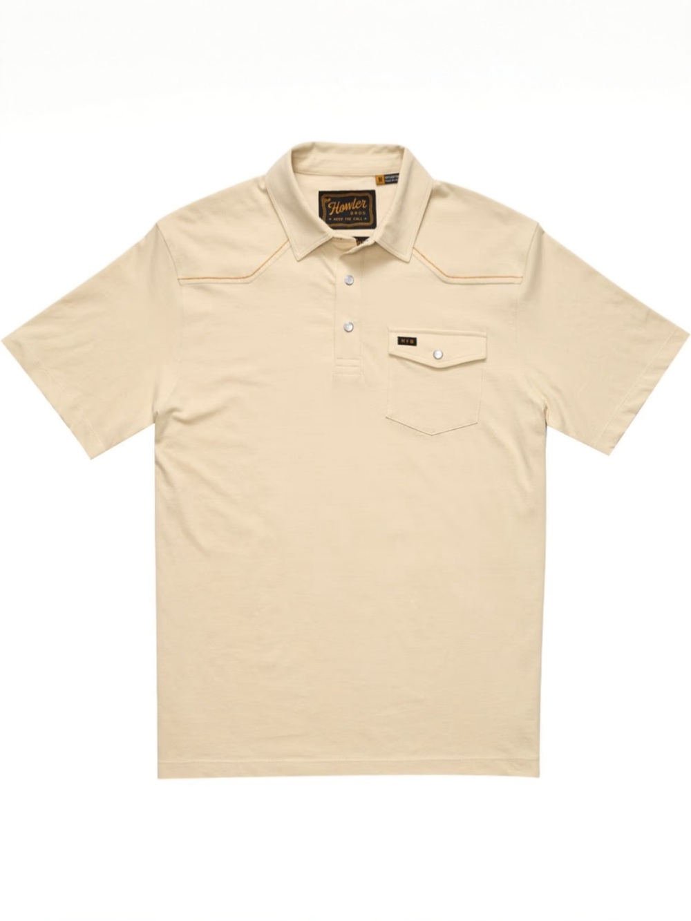 Howler Bros Ranchero Polo Shirt XXL Western Stitching Pearl Snaps Sand Beige